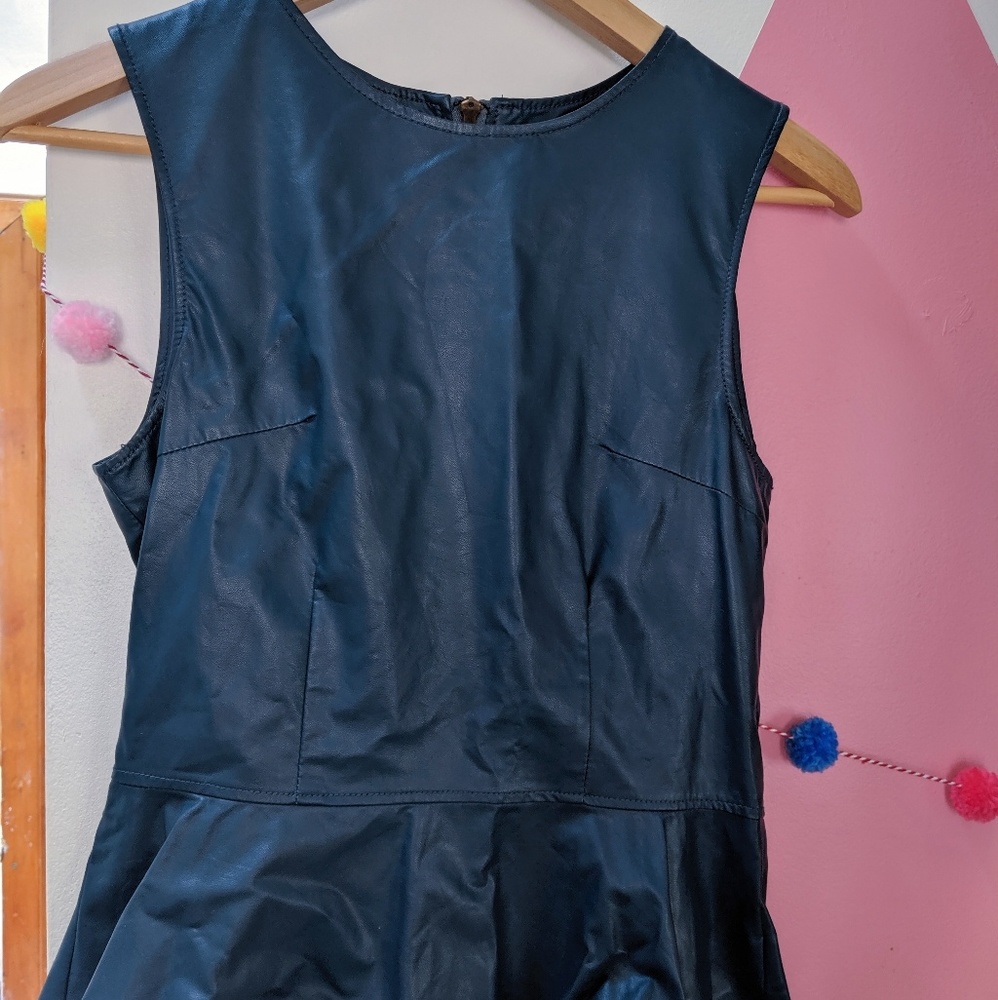 Piko 1988 Blue Faux Vegan Leather Peplum Top Sz S